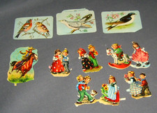 Alte Glanzbilder Oblaten Poesiealbum Vögel Kinder Cowboy Märchen