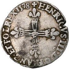 [#136618] Frankreich, Heinrich III., 1/4 Ecu Croix de Face, 1578, Rennes, Silber, ss(20-