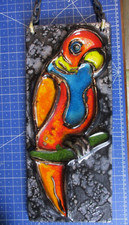 Große Keramik Wandplatte / Bild Papagei Ruscha 70er Vintage WGP 45x19 cm TOP