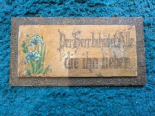 Antik Haussegen Sinnspruch  Handgemalt + Brandmalerei Jugendstil um 1900 Holz