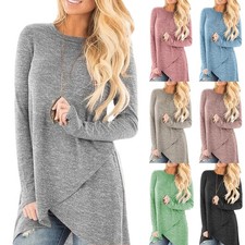 Damen Langarmshirt Freizeit Longhemd Herbst Bluse Asymmetrisch Tunika Oberteile