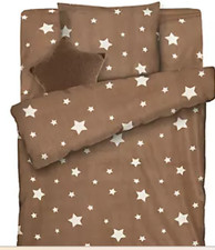WINTERENGEL - EDELFLANELL - BETTWÄSCHE - 3tlg. - BRAUN ALLOVER STERNE- NEU