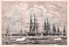 DEUTSCHE MARINE; Übungsgeschwader Rhede v.Zoppot b.Danzig Orig.Holzstich v.1886