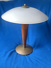 Tischlampe,vintage Frankreich,Nussbaumholz+Metall,Glasschirm,goldmatt,E27