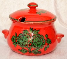 Terrine Suppenterrine 2,2 Liter Zeller Keramik Anuschka Rot  Blumenmotiv 70er