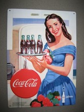 Coca-Cola Metall Schild, Frau mit Tablett - 125 Jahre