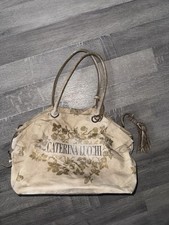 CATERINA LUCCHI EchtLeder Und Stoff Leder Bag Schultertasche Tasche taupe Beige