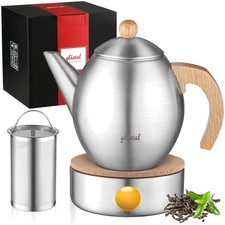 Teekanne Edelstahl 1200ml Teewärmer Glas Sieb Thermo Teekanne mit Deckel und ...