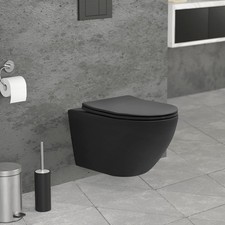 Spülrandloses Wand Hänge WC lang Schwarz matt Toilette Softclose WC-Sitz