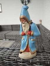 Antiker , nostalgischer, türkiser Nikolaus aus Ton,26cm hoch und 10 cm breit