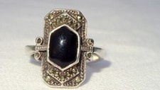 Antik Art Déco  Onyx Markasite DAMEN RING Silber 925 Gr. 52