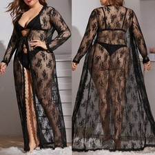 Übergröße Damen Sexy Spitze Kimono Morgenmantel Lang Kleider Dessous Nachtwäsche