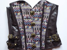 echtes Schnür Korsett PU Leder + Ethno Korsage M L  66cm, wenn ganz geschnürt
