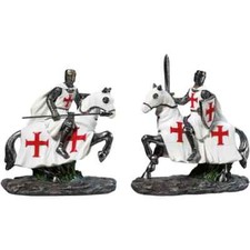 2er Set Deko Figuren Templer Ritter Lanze und Schwert auf Pferd