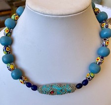 Halskette mit Muranoglas, großer Kashmiriperle,Pulverglasperlen