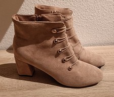 Damen Stiefel Stiefeletten Halbhoch Beige Samt Gr. 44 Absatz Reißverschluss