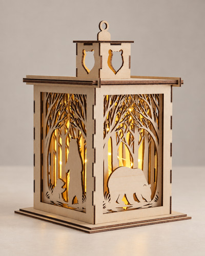 Holzlaterne mit bärenmotiven - mit,