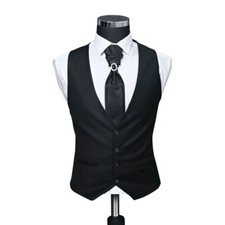 Slim Fit Herren Weste  in Schwarz mit Plastron  -Herrenanzug-Hochzeit-Smoking