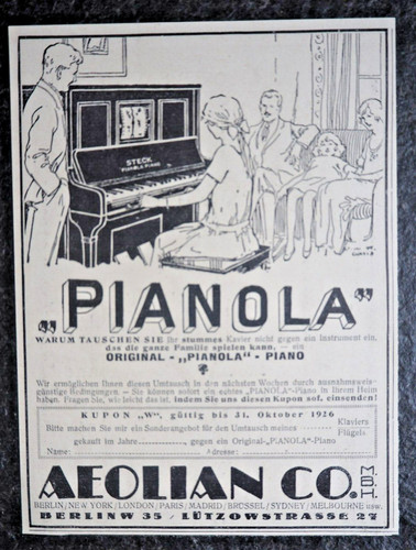 Pianola aeolian berlin - aeolian, co.