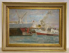 Ölbild Impressionist Schiffe im Hafen Hamburg Rolf Diener 45,5 x 60 cm