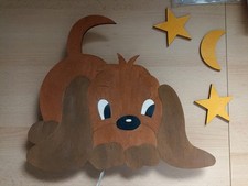 Wandlampe Hund aus Holz handgefertigt, Kinderzimmer, mit Kabel und Schalter
