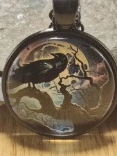 Damen Gothic Halskette in schwarz Rabe glasiert im Retro Design dezent auffällig