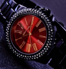 Excellanc Damen Frauen Armband Uhr Bordeaux  Rose Schwarz Metall Strass 4