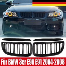 2x Für 2005-2008 BMW E90 E91 Sport Kühlergrill Nieren Doppelsteg Glanz Schwarz