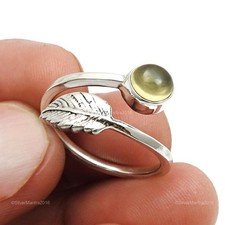 925 Sterlingsilber Citrin Statement Weihnachtsgeschenk Cocktail Blatt Ring US 7