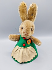 Alter Steiff Betthupferl Hase Grün ca. 17 cm groß mit Knopf und Schild