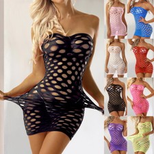Sexy Frauen Dessous Mesh Fischnetz Body Stocking Bodycon Nachtwäsche Minikleid