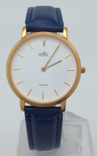 Royal Damenuhr,Herrenuhr,blaues Lederband,die Uhr läuft,