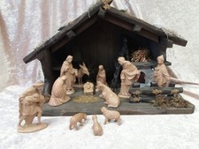 Weihnachtskrippe komplett - Stall mit 12cm Edalitfiguren naturfarben -Handarbeit