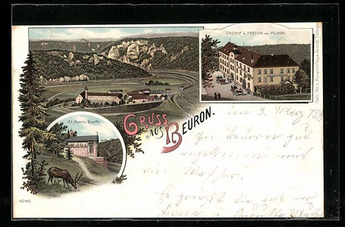 Lithographie beuron gasthof - lithographie, &