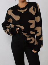 Langarmpullover mit Leopardenmuster, Rundhalspullover für Winter, Herbst