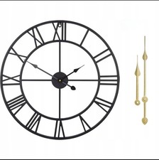 Wanduhr Loft Metall 47 cm Römische Ziffern Schwarz Leise Für Wohnzimmer