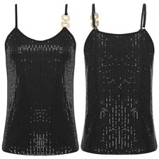 DE Damen Glitzer Pailletten Top Glitzer Ärmellos Tank Top Spaghettiträger