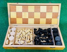 Schach Dame Set Holz | Klappbrett & Figuren | Retro Brettspiel vollständig