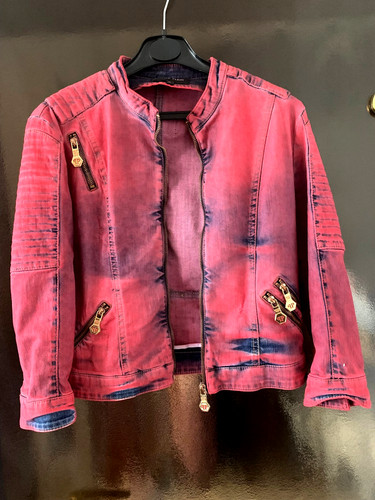 Jeansjacke damen rot blau - 36, rot-blau