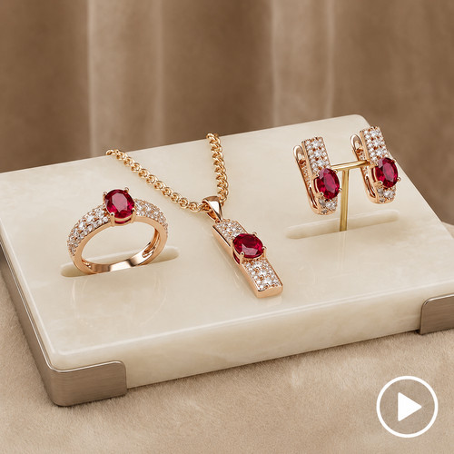 Schmuckset rot zirkon ring - rot,