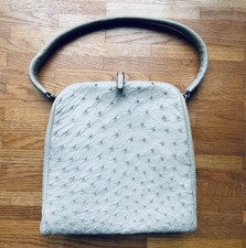 Vintage Leder Tasche Umhängetasche Straußenleder hell grau boho