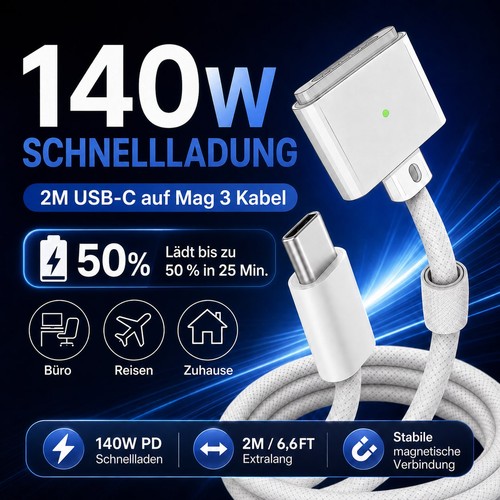 Magnetic usb kabel 2m 140w - c,