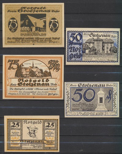 Stolzenau kreis 5x notgeld - stolzenau,