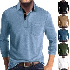 Herren Langarmshirt Poloshirt Langarm Hemd Henley Longsleeve Shirt Freizeit Top