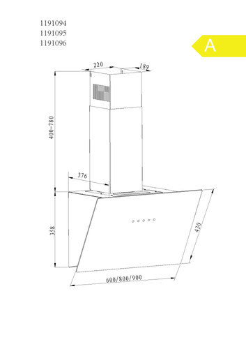 Dunstabzugshaube 60cm kopffrei - 60cm,
