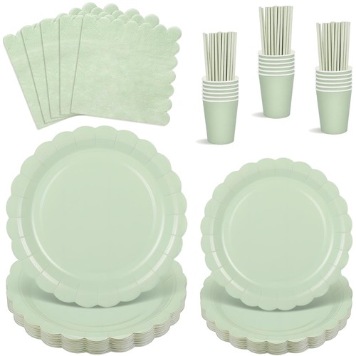 Partygeschirr set salbeigrün - partygeschirr,