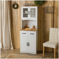 Eleganter Küchenschrank mit Glasvitrine Landhausstil Weiß Buffetschrank Anrichte