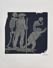 Willand, Pilger und Tod. Signierter Original-Farbholzschnitt