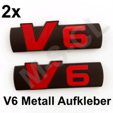 2X 3D V6 Metall Aufkleber KFZ Auto Emblem Logo Schwarz Rot Sticker Tuning Sport