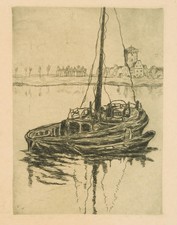 Kahn auf dem Wasser, Radierung Realismus Fischen 1900-1924 Unbekannt (20.Jhd)